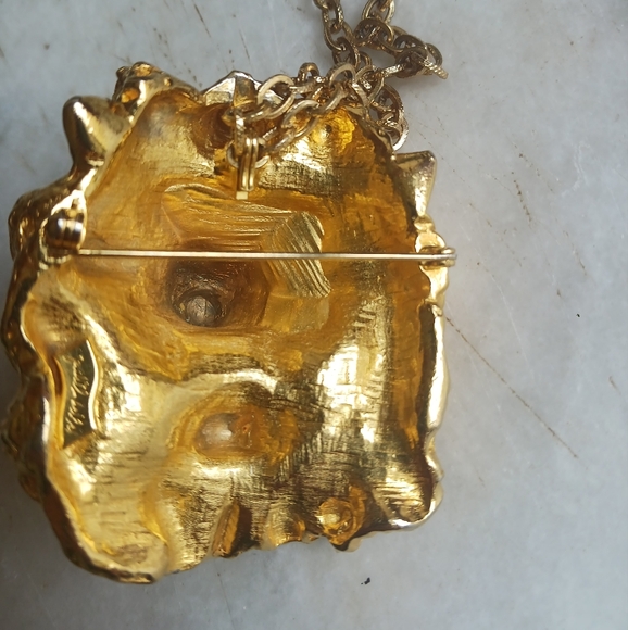 18 Kt Gold Plated Judith Leiber Lion Necklace Pin - Picture 9 of 12